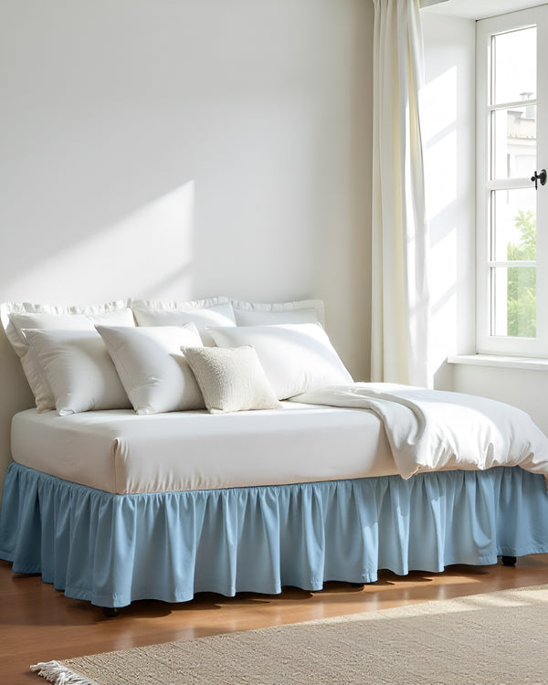Sky Drift Ruffle Daybed Skirt – Airy Light Blue-Bed Skirts-Shreem Linen-Slumber Sphere