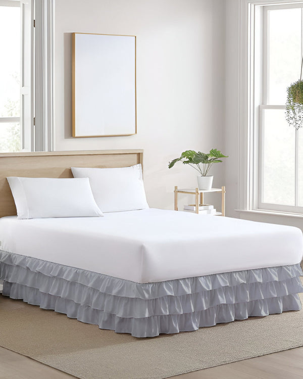 GraceLoom Tiered Ruffle Bed Skirt, Light Gray-Bed Skirts-Shreem Linen-Slumber Sphere
