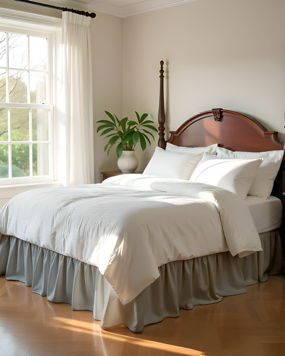 Coastal Soothe- Ultra-Soft Microfiber Ruffled Bed Skirt- Light Gray-Bed Skirts-Shreem Linen-Slumber Sphere