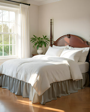 Coastal Soothe- Ultra-Soft Microfiber Ruffled Bed Skirt- Light Gray-Bed Skirts-Shreem Linen-Slumber Sphere