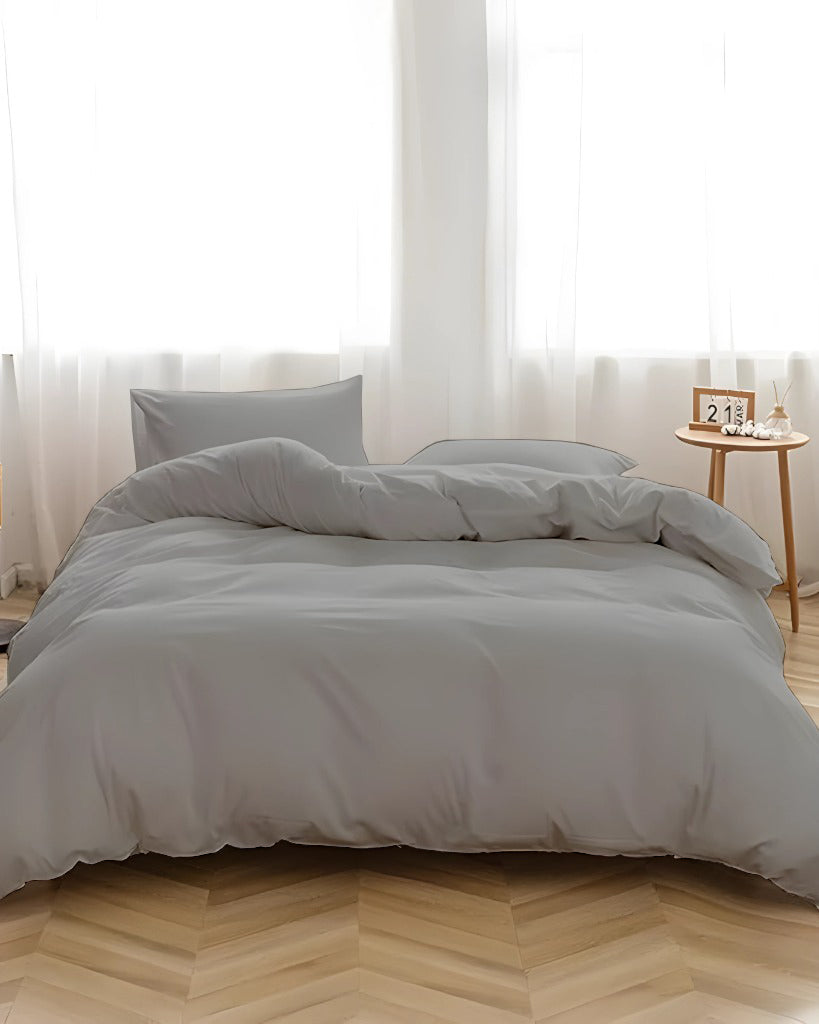 DreamHaven – Breathable & Beautiful 3 Piece Cotton Duvet Cover - Light Gray-Bed Layers-Cottington Lane-Slumber Sphere