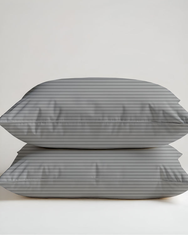 Silver Drift Light Grey Striped 2 Piece Pillow Covers-Pillowcases-Cottingon-Slumber Sphere