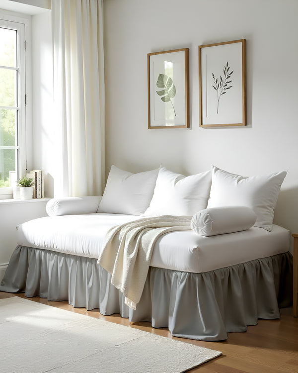Silver Mist Daybed Skirt – Soft Light Grey Ruffle-Bed Skirts-Shreem Linen-Slumber Sphere