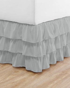 GraceLoom Tiered Ruffle Bed Skirt, Light Gray-Bed Skirts-Shreem Linen-Slumber Sphere