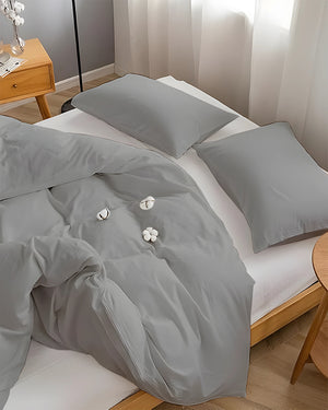 DreamHaven – Breathable & Beautiful 3 Piece Cotton Duvet Cover - Light Gray-Bed Layers-Cottington Lane-Slumber Sphere