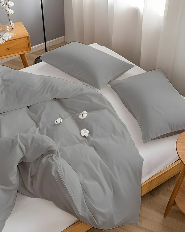 DreamHaven – Breathable & Beautiful 3 Piece Cotton Duvet Cover - Light Gray-Bed Layers-Cottington Lane-Slumber Sphere