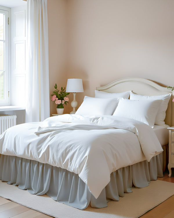 Coastal Soothe- Ultra-Soft Microfiber Ruffled Bed Skirt- Light Gray-Bed Skirts-Shreem Linen-Slumber Sphere
