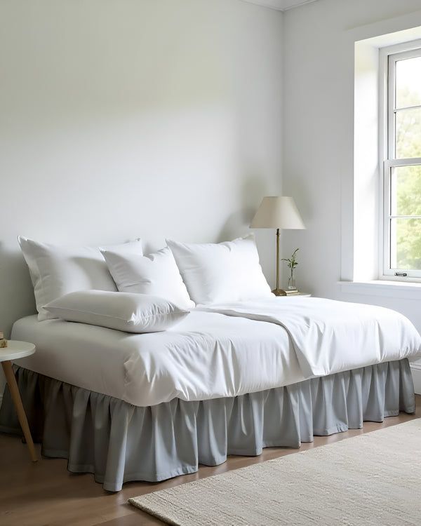 Silver Mist Daybed Skirt – Soft Light Grey Ruffle-Bed Skirts-Shreem Linen-Slumber Sphere