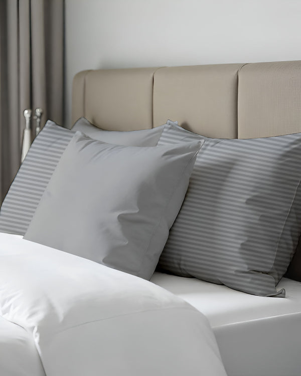 Silver Drift Light Grey Striped 2 Piece Pillow Covers-Pillowcases-Cottingon-Slumber Sphere