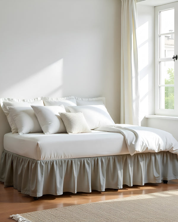 Silver Mist Daybed Skirt – Soft Light Grey Ruffle-Bed Skirts-Shreem Linen-Slumber Sphere