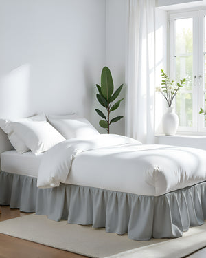 Coastal Soothe- Ultra-Soft Microfiber Ruffled Bed Skirt- Light Gray-Bed Skirts-Shreem Linen-Slumber Sphere