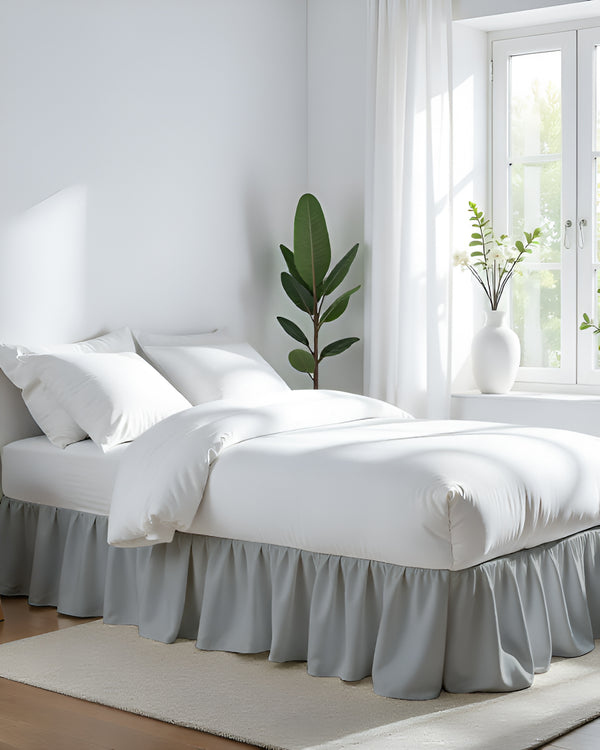 Coastal Soothe- Ultra-Soft Microfiber Ruffled Bed Skirt- Light Gray-Bed Skirts-Shreem Linen-Slumber Sphere