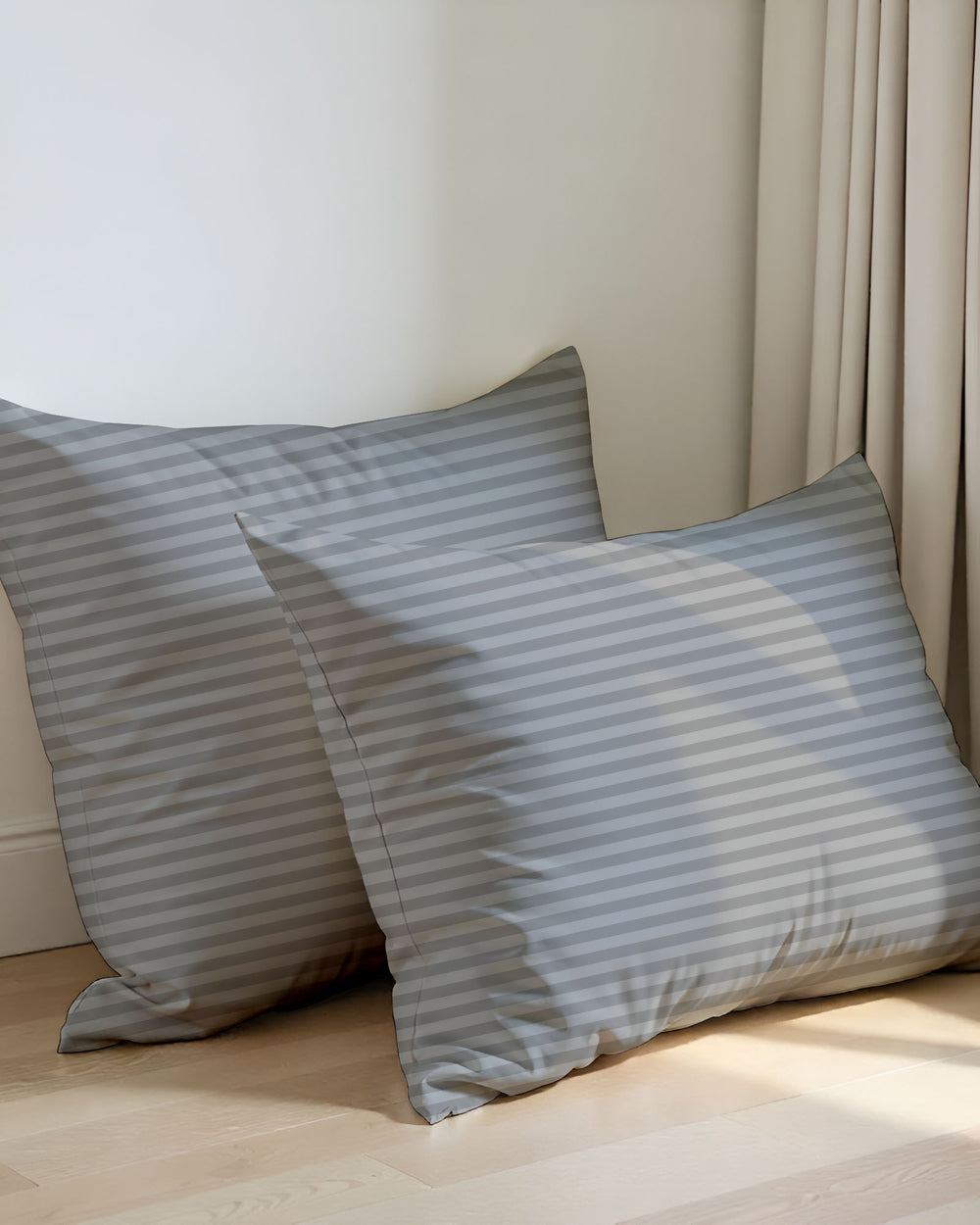 Silver Drift Light Grey Striped 2 Piece Pillow Covers-Pillowcases-Cottingon-Slumber Sphere