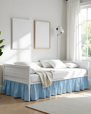 Sky Drift Ruffle Daybed Skirt – Airy Light Blue-Bed Skirts-Shreem Linen-Slumber Sphere