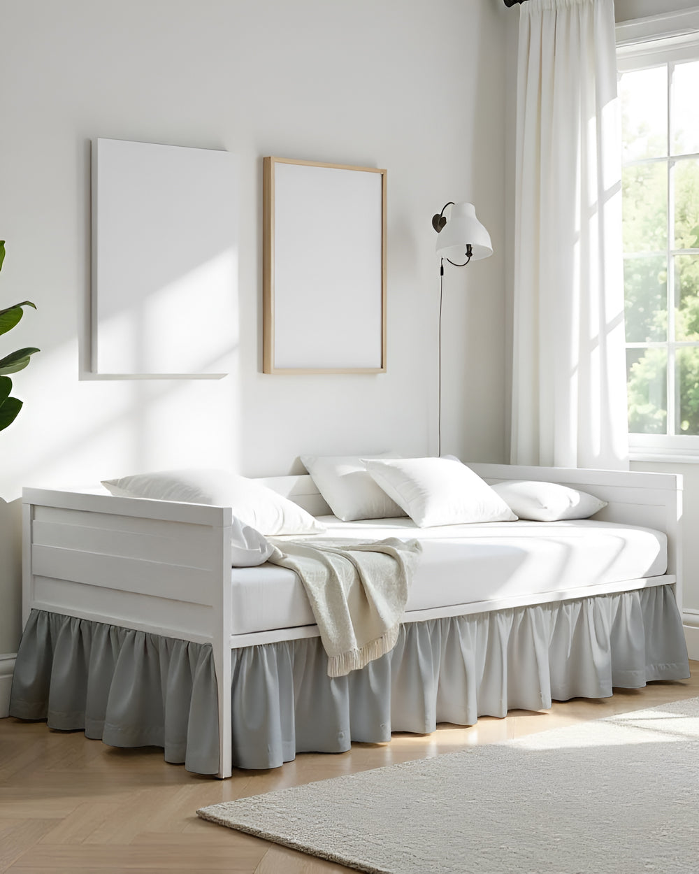 Silver Mist Daybed Skirt – Soft Light Grey Ruffle-Bed Skirts-Shreem Linen-Slumber Sphere