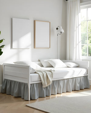 Silver Mist Daybed Skirt – Soft Light Grey Ruffle-Bed Skirts-Shreem Linen-Slumber Sphere