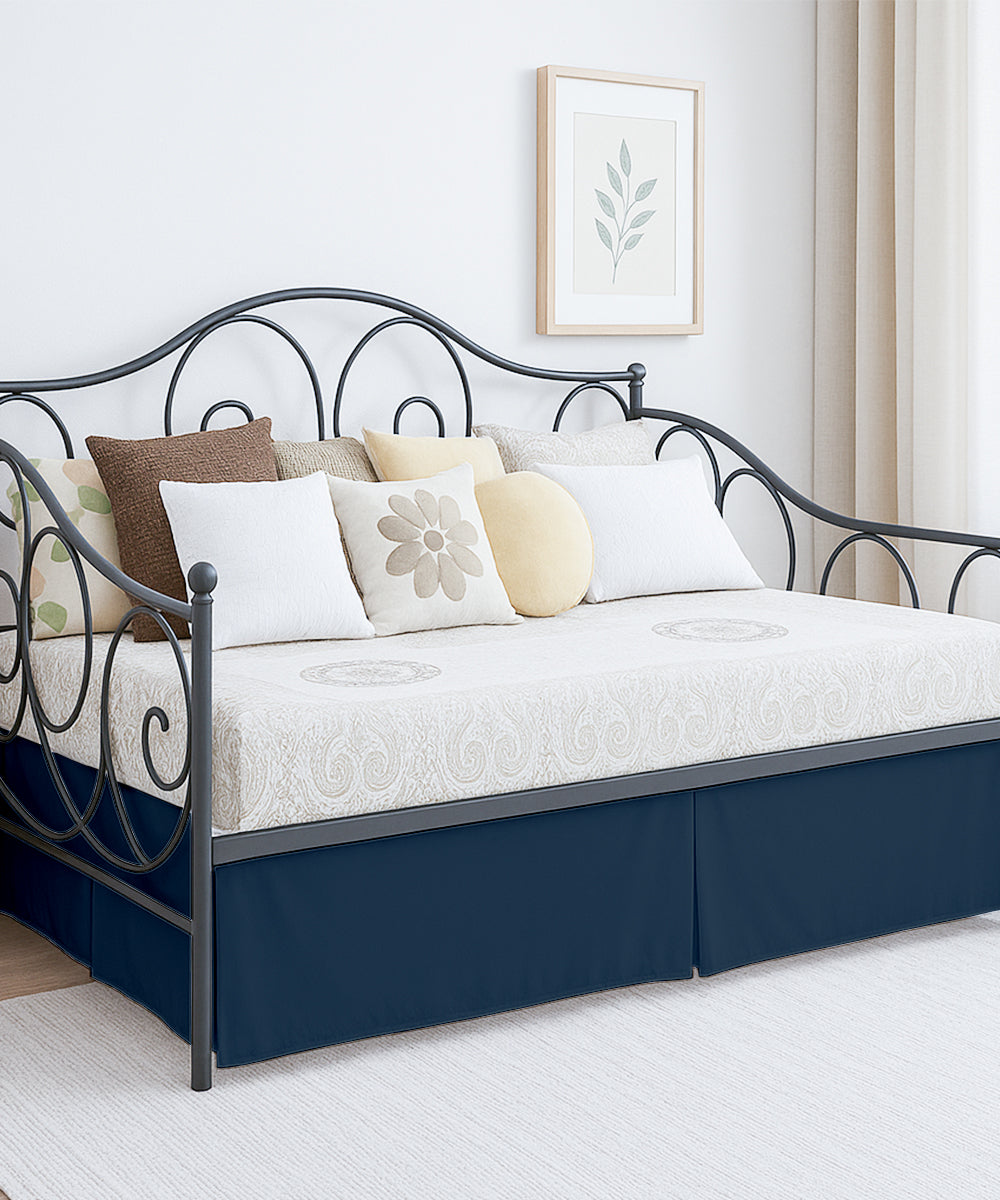 Luxe Pleated Microfiber 1 Piece Daybed Skirt- Navy Blue-Bed Skirts-Shreem Linen-Slumber Sphere