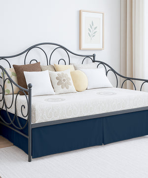 Luxe Pleated Microfiber 1 Piece Daybed Skirt- Navy Blue-Bed Skirts-Shreem Linen-Slumber Sphere
