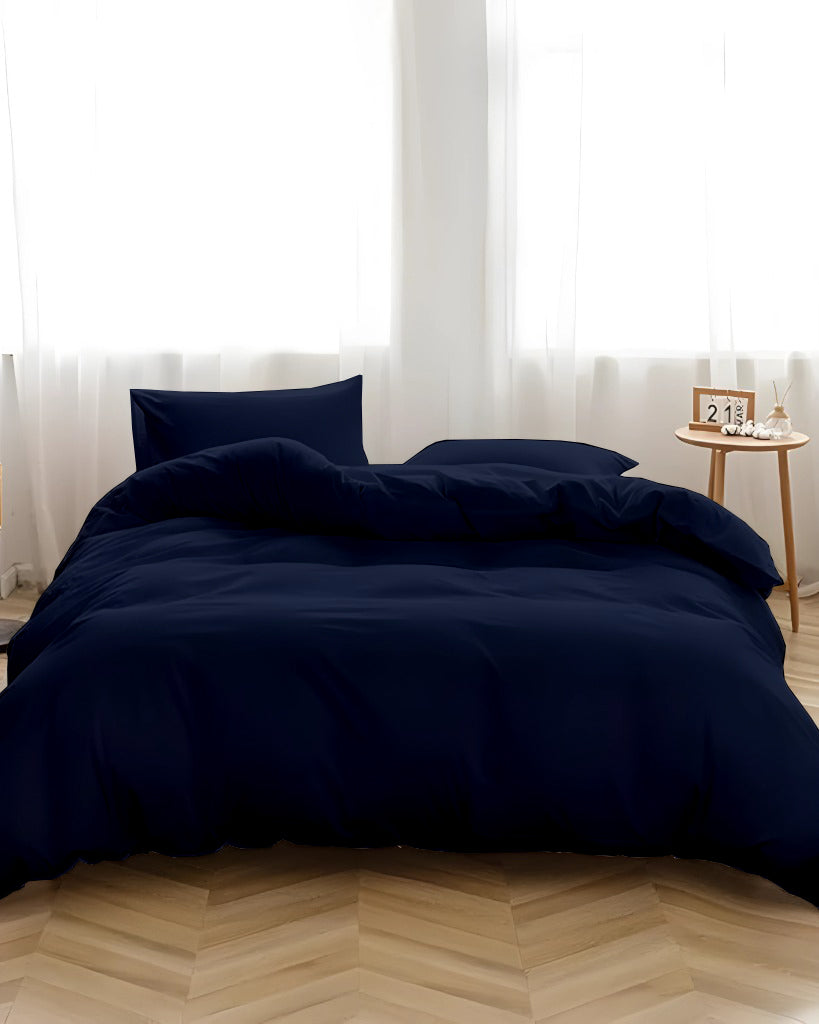 DreamHaven – Breathable & Beautiful 3 Piece Cotton Duvet Cover - Navy Blue-Bed Layers-Cottington Lane-Slumber Sphere