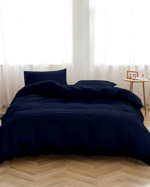 DreamHaven – Breathable & Beautiful 3 Piece Cotton Duvet Cover - Navy Blue-Bed Layers-Cottington Lane-Slumber Sphere