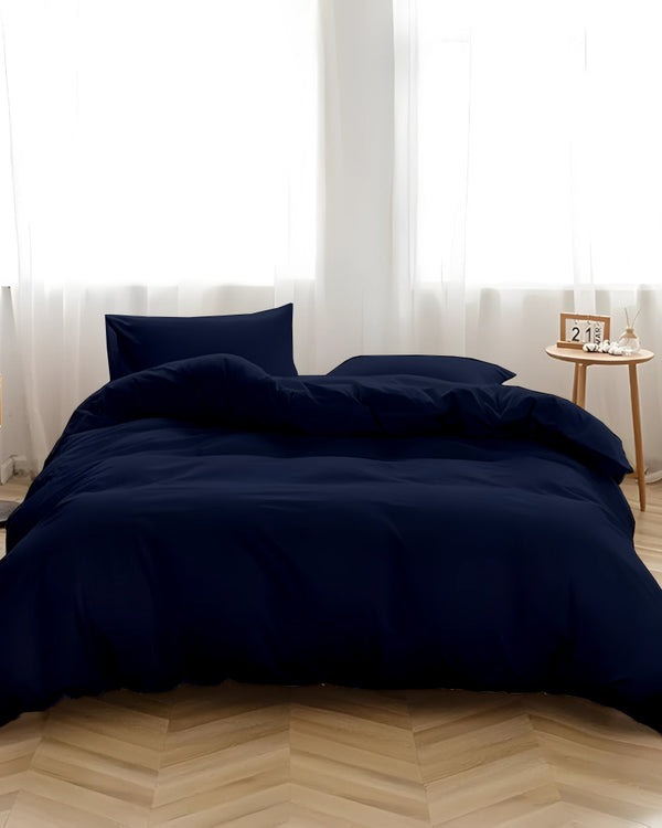 DreamHaven – Breathable & Beautiful 3 Piece Cotton Duvet Cover - Navy Blue-Bed Layers-Cottington Lane-Slumber Sphere