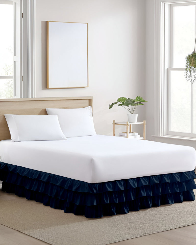 GraceLoom Tiered Ruffle Bed Skirt, Navy Blue-Bed Skirts-Shreem Linen-Slumber Sphere