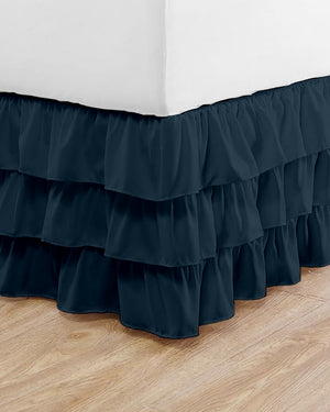 GraceLoom Tiered Ruffle Bed Skirt, Navy Blue-Bed Skirts-Shreem Linen-Slumber Sphere