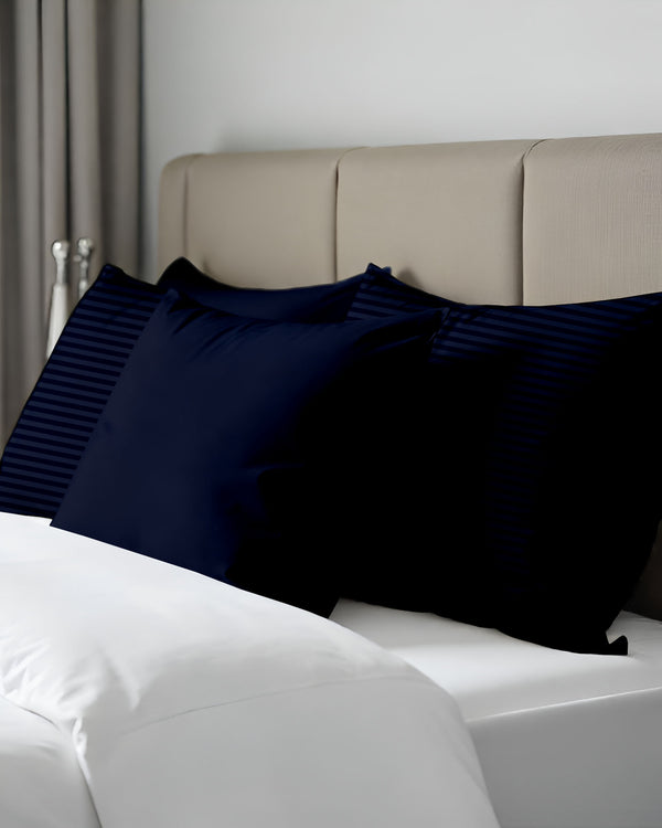Midnight Coast Navy Striped 2 Piece Pillow Covers-Pillowcases-Cottingon-Slumber Sphere