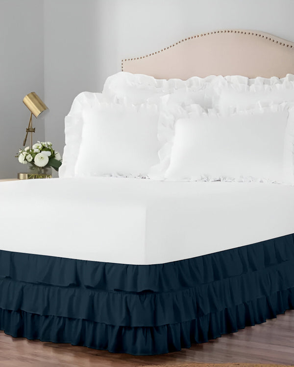 GraceLoom Tiered Ruffle Bed Skirt, Navy Blue-Bed Skirts-Shreem Linen-Slumber Sphere