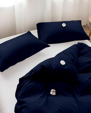 DreamHaven – Breathable & Beautiful 3 Piece Cotton Duvet Cover - Navy Blue-Bed Layers-Cottington Lane-Slumber Sphere