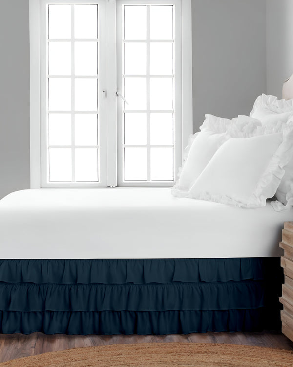 GraceLoom Tiered Ruffle Bed Skirt, Navy Blue-Bed Skirts-Shreem Linen-Slumber Sphere