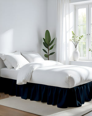Midnight Sky- Ultra-Soft Microfiber Ruffled Bed Skirt- Navy Blue-Bed Skirts-Shreem Linen-Slumber Sphere