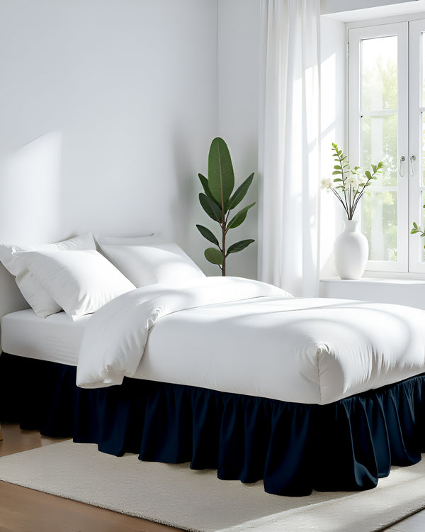 Midnight Sky- Ultra-Soft Microfiber Ruffled Bed Skirt- Navy Blue-Bed Skirts-Shreem Linen-Slumber Sphere