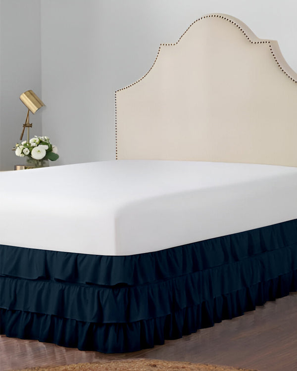 GraceLoom Tiered Ruffle Bed Skirt, Navy Blue-Bed Skirts-Shreem Linen-Slumber Sphere