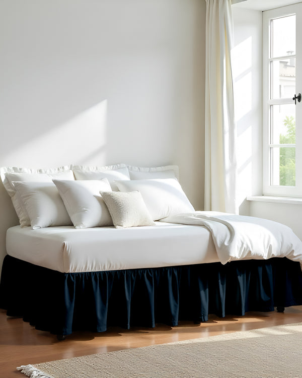 Midnight Tide Daybed Skirt – Classic Navy Ruffle Design-Bed Skirts-Shreem Linen-Slumber Sphere