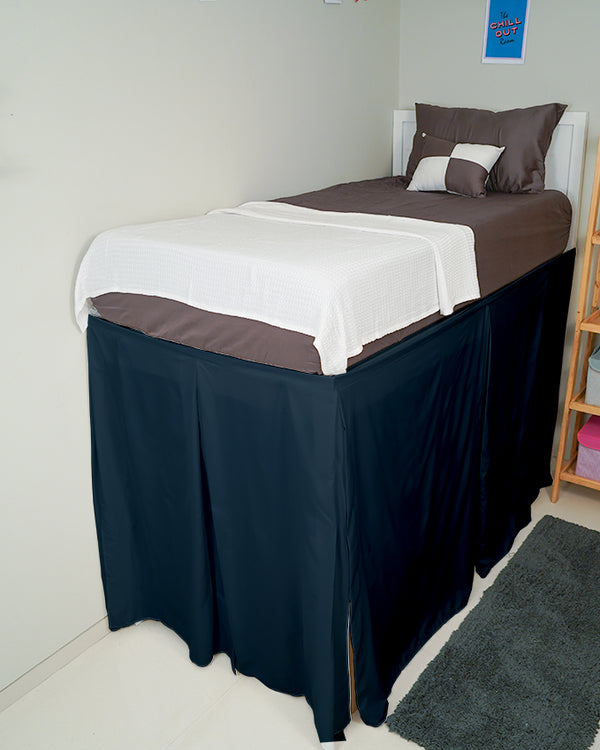 SmartPleat – Microfiber 1 Piece Pleated Dorm Bed Skirt - Navy Blue-Bed Skirts-Shreem Linen-Slumber Sphere