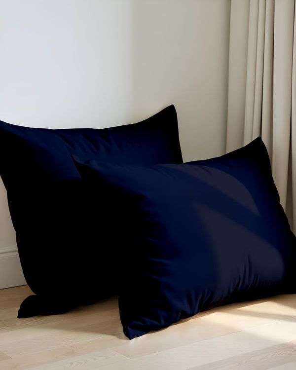 CloudCotton - Set of 2 Piece Pillow Cover with Rich Color & Silken Finish in Navy Blue-Pillowcases-Cottingon-Slumber Sphere
