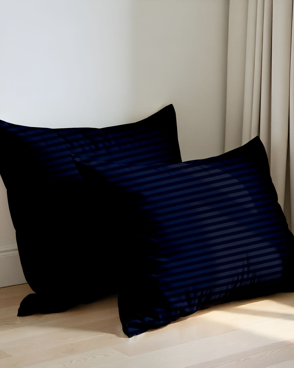 Midnight Coast Navy Striped 2 Piece Pillow Covers-Pillowcases-Cottingon-Slumber Sphere