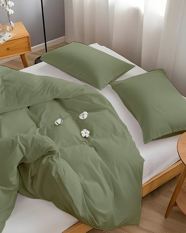 DreamHaven – Breathable & Beautiful 3 Piece Cotton Duvet Cover - Sage-Bed Layers-Cottington Lane-Slumber Sphere