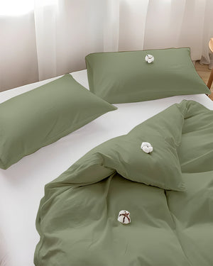 DreamHaven – Breathable & Beautiful 3 Piece Cotton Duvet Cover - Sage-Bed Layers-Cottington Lane-Slumber Sphere