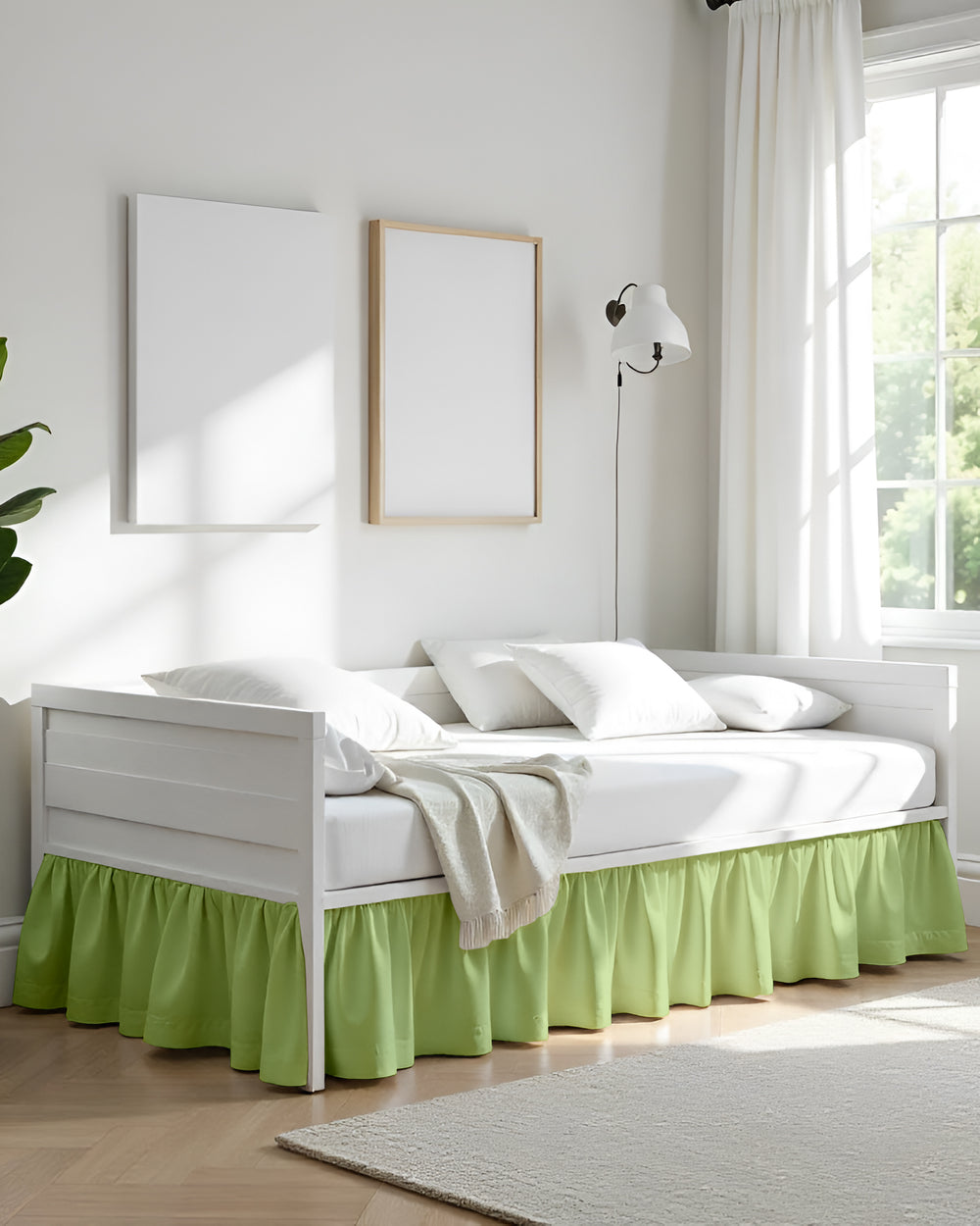 Sage Bloom Daybed Skirt – Elegant Ruffles in Soothing Green-Bed Skirts-Shreem Linen-Slumber Sphere