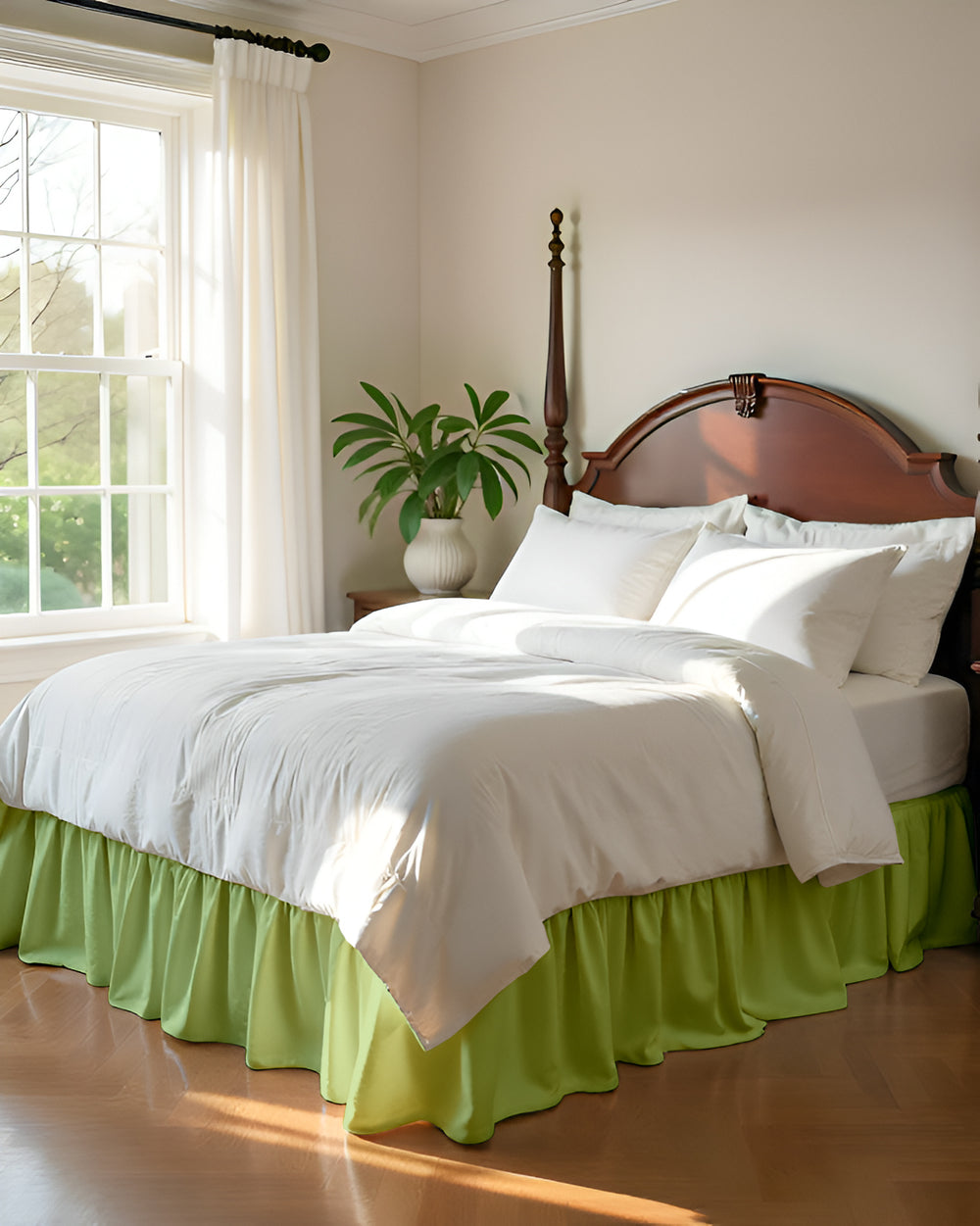 Graceful Green- Ultra-Soft Microfiber Ruffled Bed Skirt- Sage-Bed Skirts-Shreem Linen-Slumber Sphere