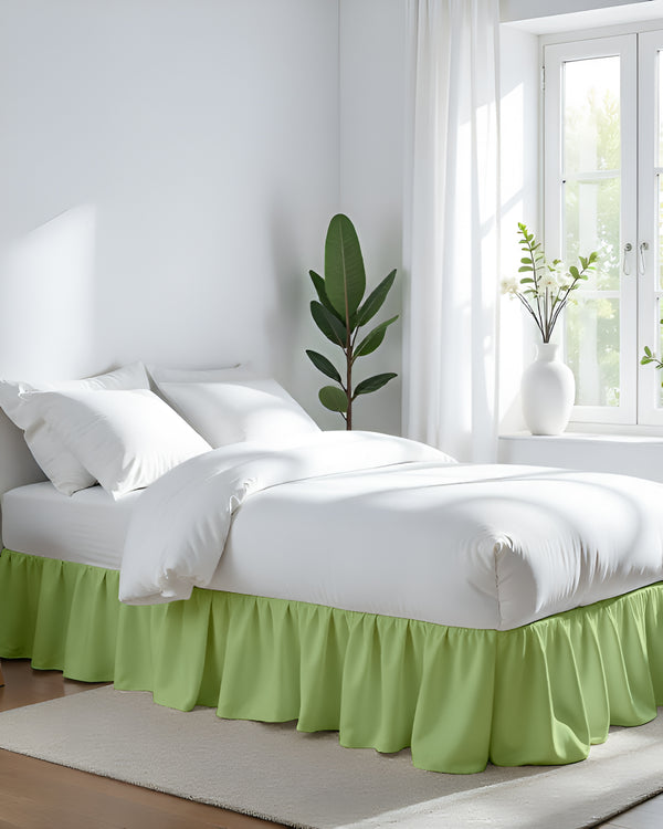 Graceful Green- Ultra-Soft Microfiber Ruffled Bed Skirt- Sage-Bed Skirts-Shreem Linen-Slumber Sphere