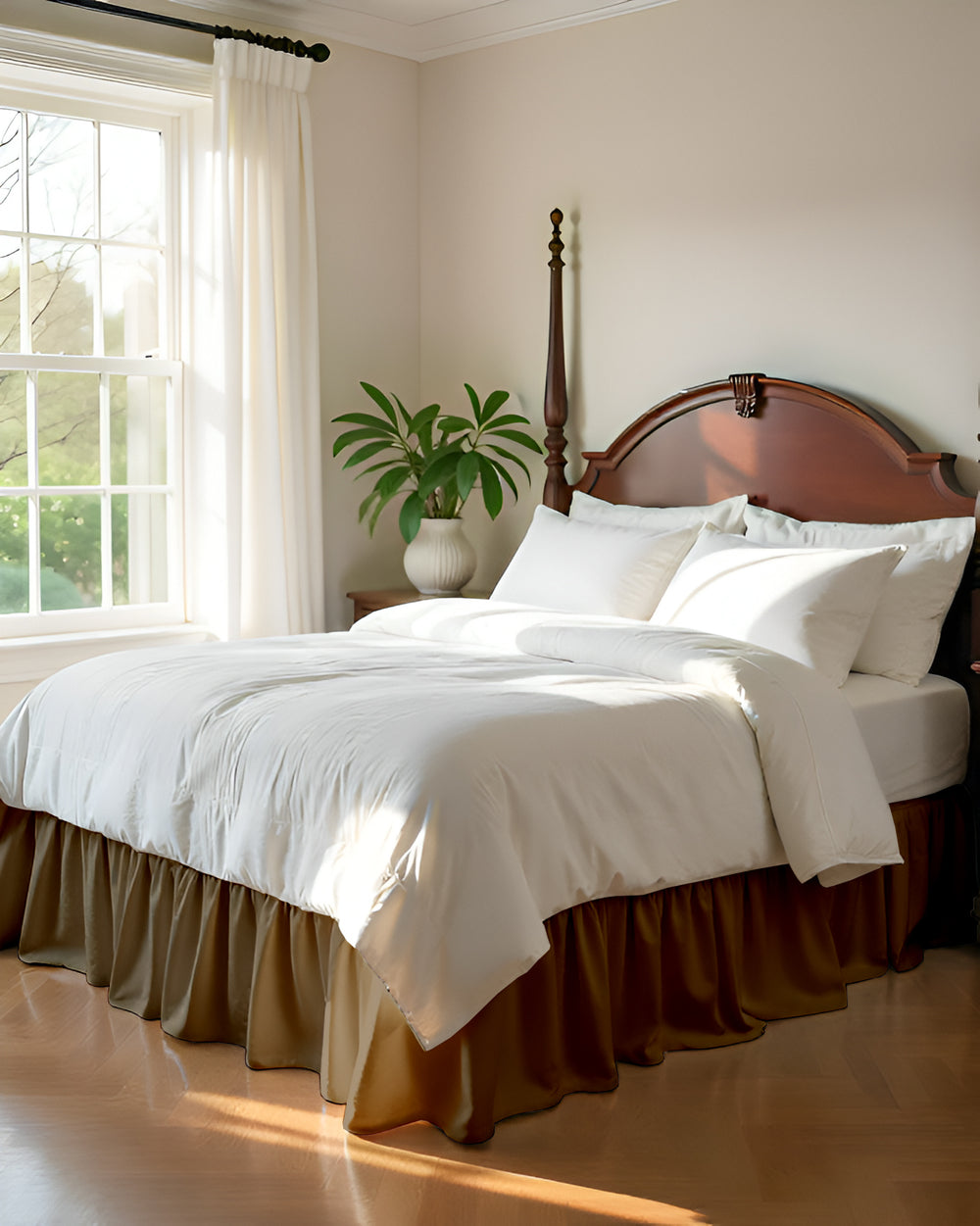 Earthy Bliss- Ultra-Soft Microfiber Ruffled Bed Skirt- Taupe-Bed Skirts-Shreem Linen-Slumber Sphere