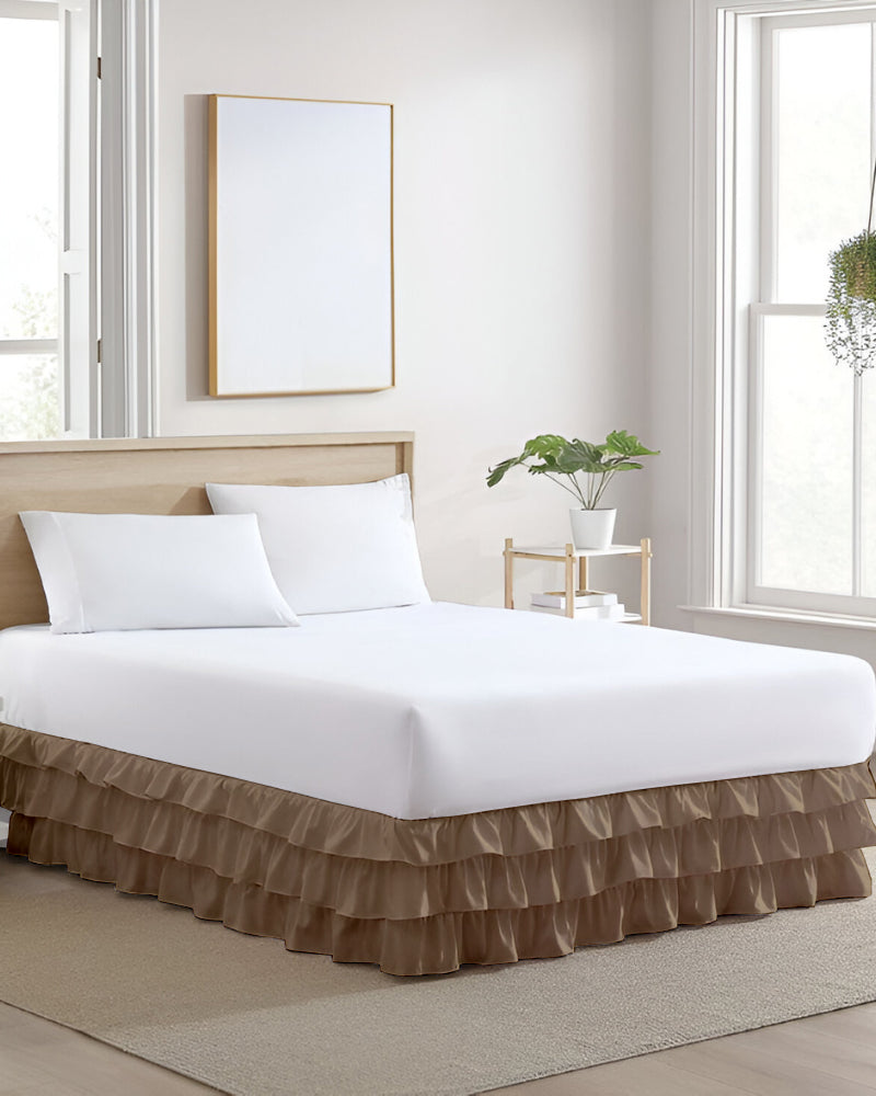 GraceLoom Tiered Ruffle Bed Skirt, Taupe-Bed Skirts-Shreem Linen-Slumber Sphere