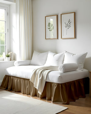 Sun-drenched Haven Ruffle Daybed Skirt – Calm Taupe Tone-Bed Skirts-Shreem Linen-Slumber Sphere