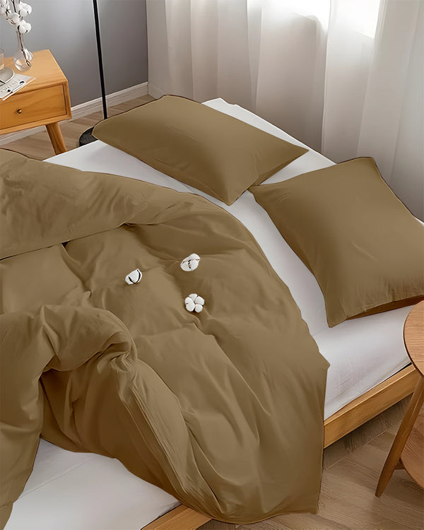 DreamHaven – Breathable & Beautiful 3 Piece Cotton Duvet Cover - Taupe-Bed Layers-Cottington Lane-Slumber Sphere