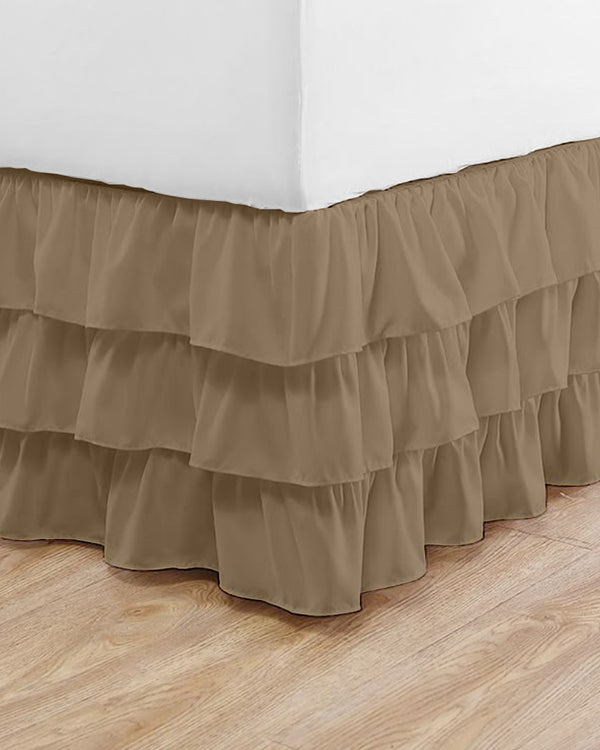 GraceLoom Tiered Ruffle Bed Skirt, Taupe-Bed Skirts-Shreem Linen-Slumber Sphere