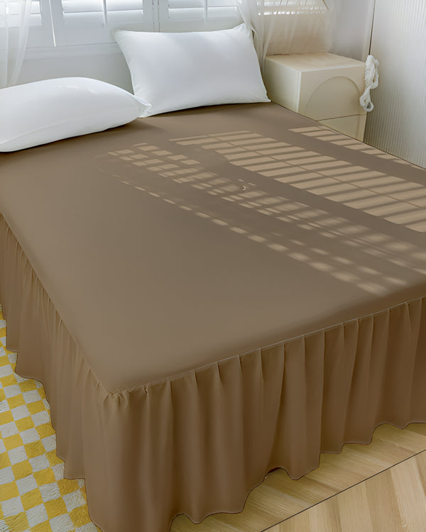 Earthy Bliss- Ultra-Soft Microfiber Ruffled Bed Skirt- Taupe-Bed Skirts-Shreem Linen-Slumber Sphere