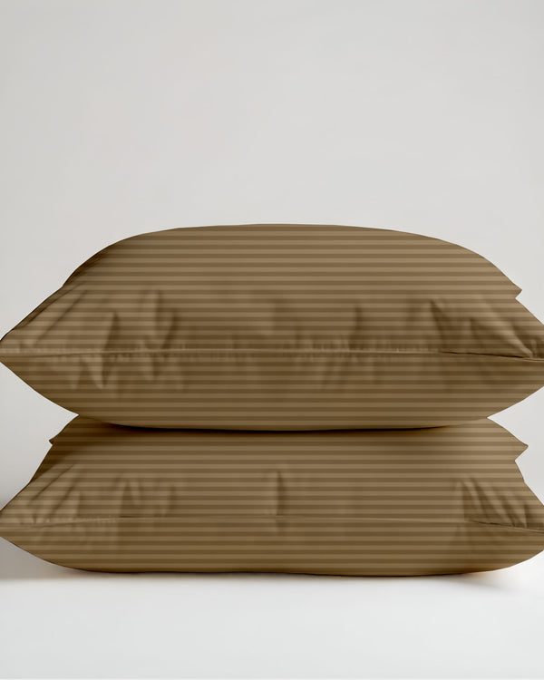 Sandy Haze Taupe Striped 2 Piece Pillow Covers-Pillowcases-Cottingon-Slumber Sphere